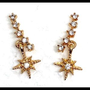 Retro Star White Rhinestone Ear Climber Earrings